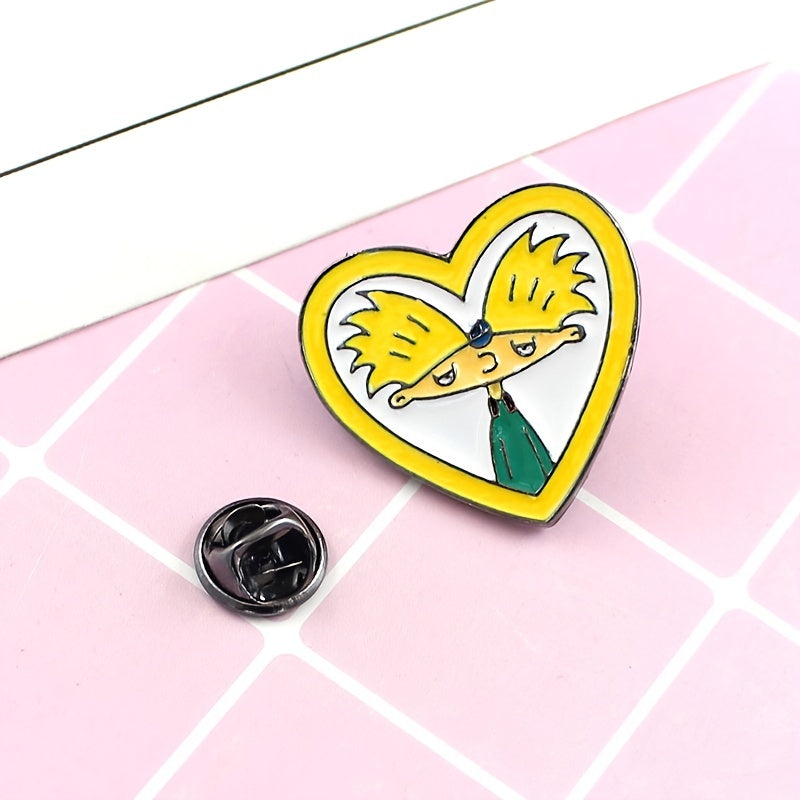 Heart Shaped Boy Brooch Cartoon Design