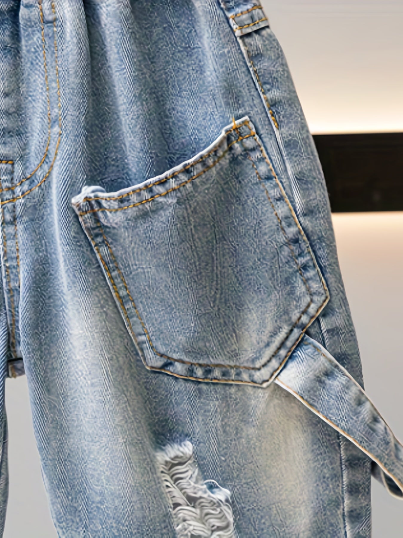 Boys Ripped Denim Jeans Cropped Pants with Pockets