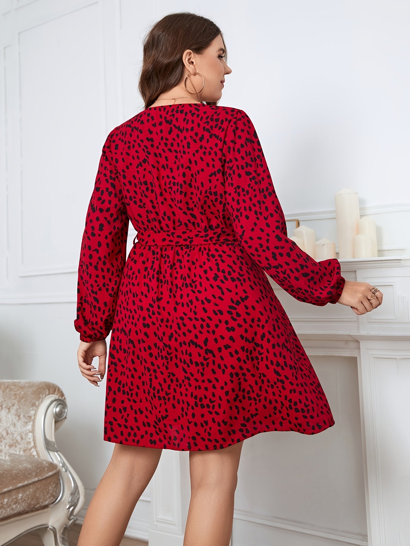 Leopard Print V Neck Midi Dress Women's Belted Midi Dress