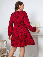 Leopard Print V Neck Midi Dress Women's Belted Midi Dress