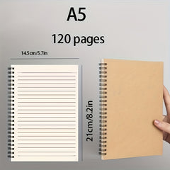 A5 Hardcover Notebook 60 Sheets 120 Pages Khaki Travel Diary Meeting Notes