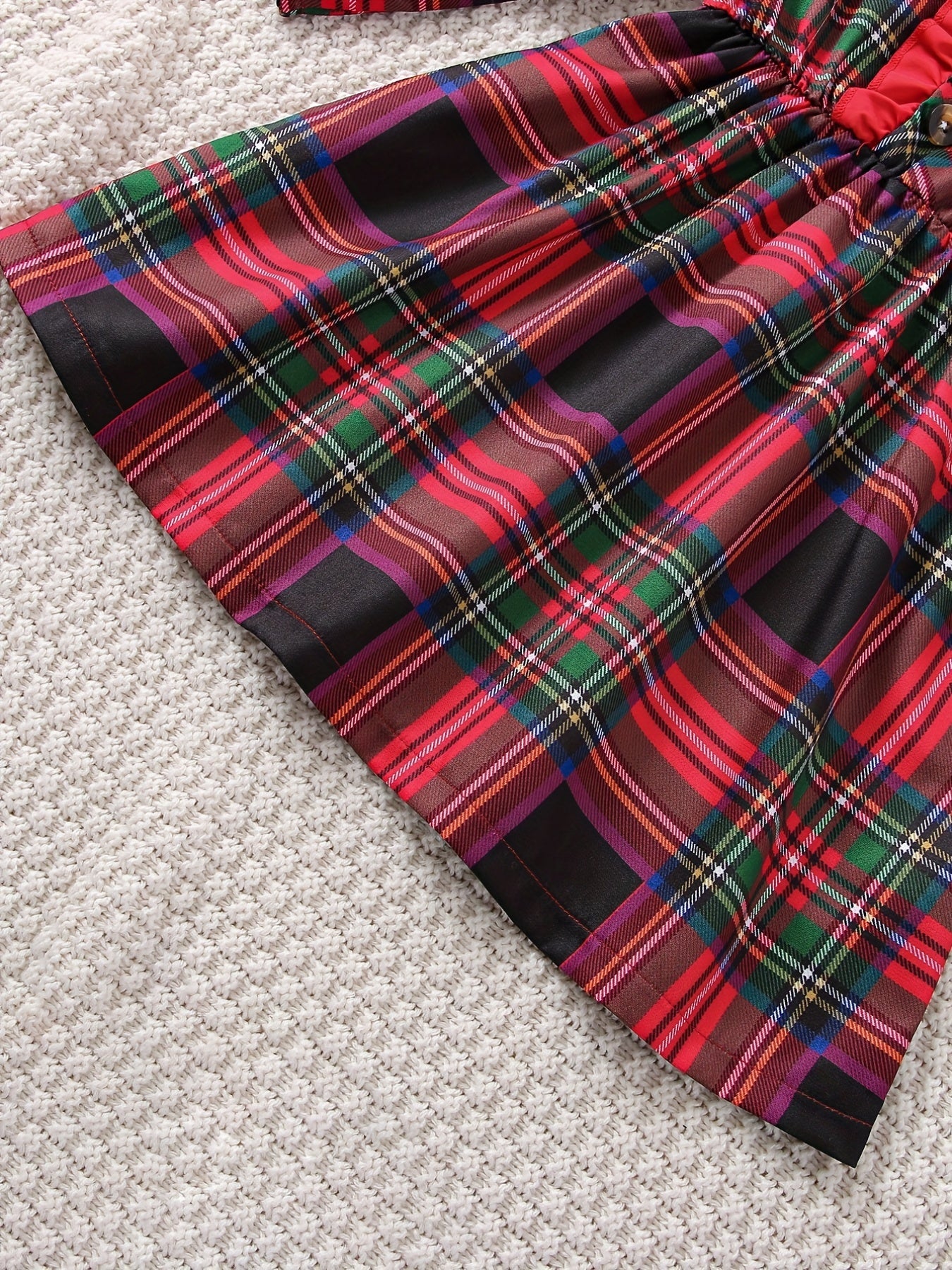 Girls' Collared Plaid Dress & Hat Set for Holiday Outfit