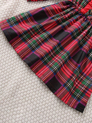 Girls' Collared Plaid Dress & Hat Set for Holiday Outfit