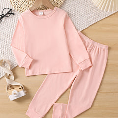 Girls Pajamas Family Outfit Round Neck Long Sleeve Top & Pants Set