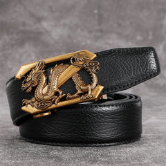 Vintage Men's Belt Golden Dragon Pattern Automatic Buckle