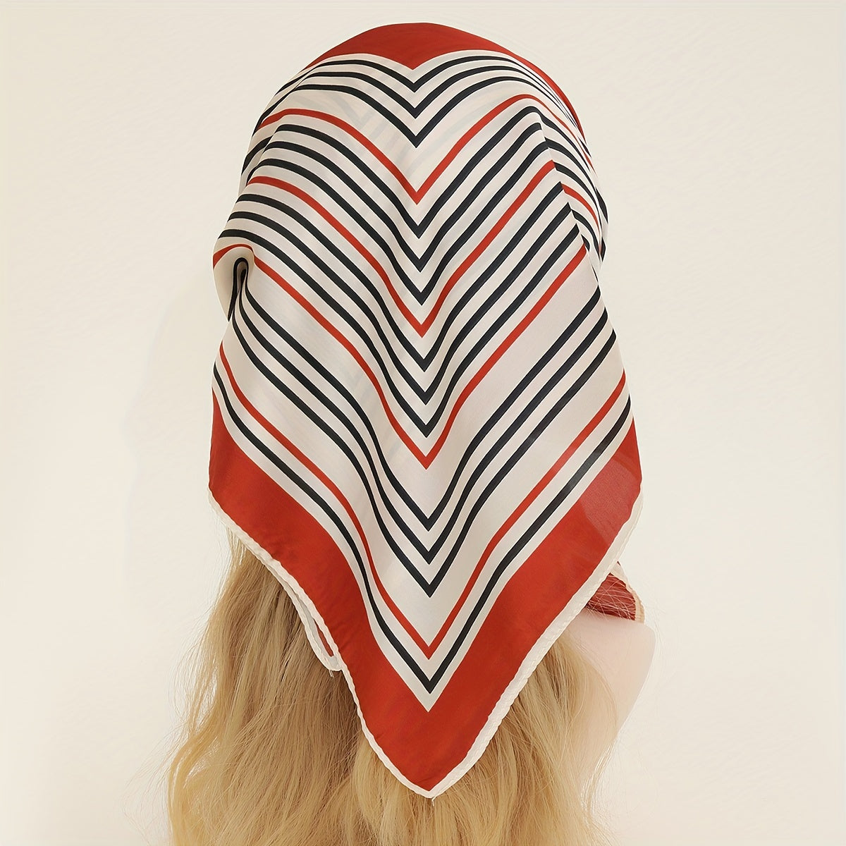 Orange Striped Print Bandana Shawl Satin Square Scarf For Women