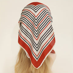 Orange Striped Print Bandana Shawl Satin Square Scarf For Women