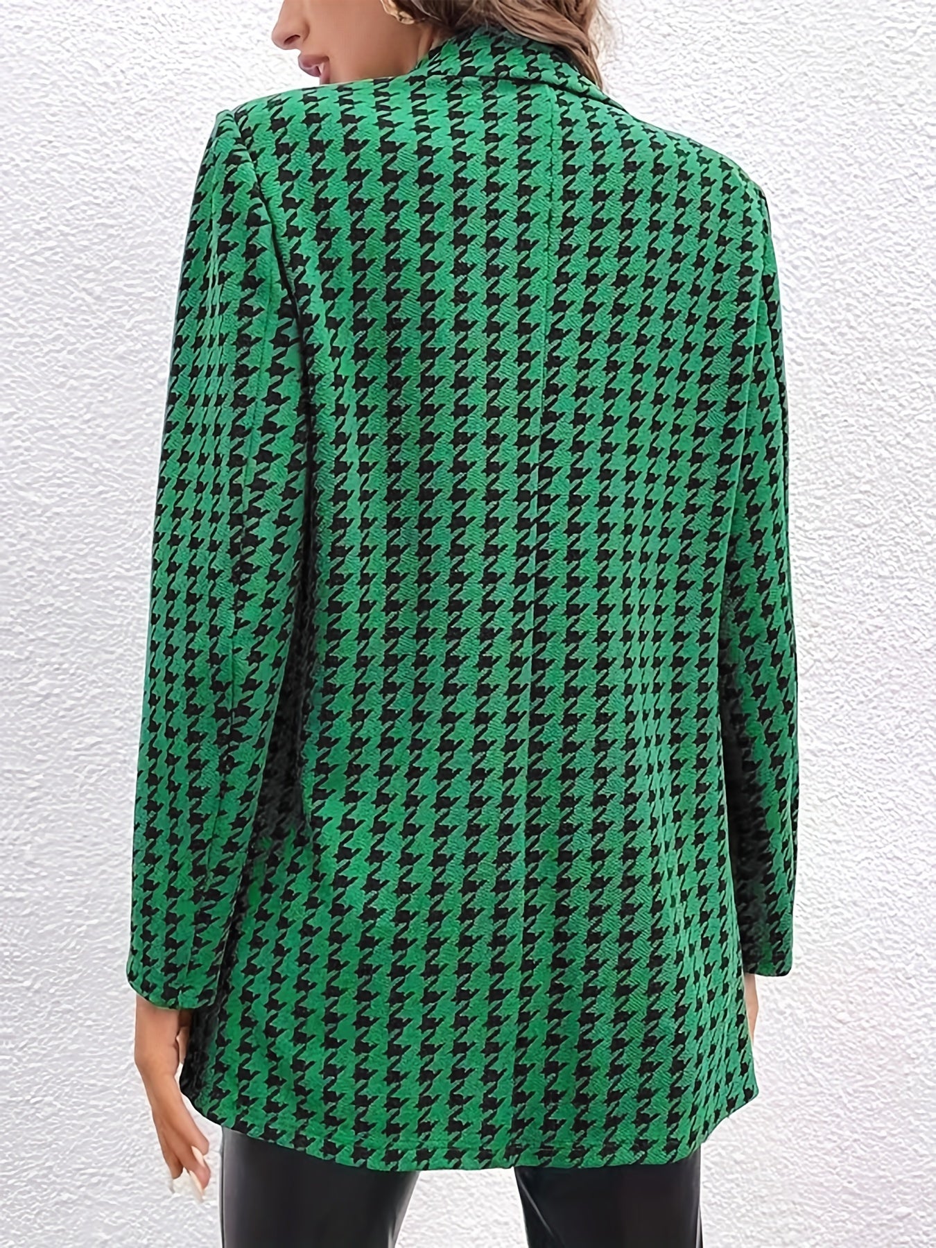 Houndstooth Print Lapel Collar Blazer for Work