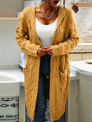 Cable Sleeve Hooded Cardigan With Pockets