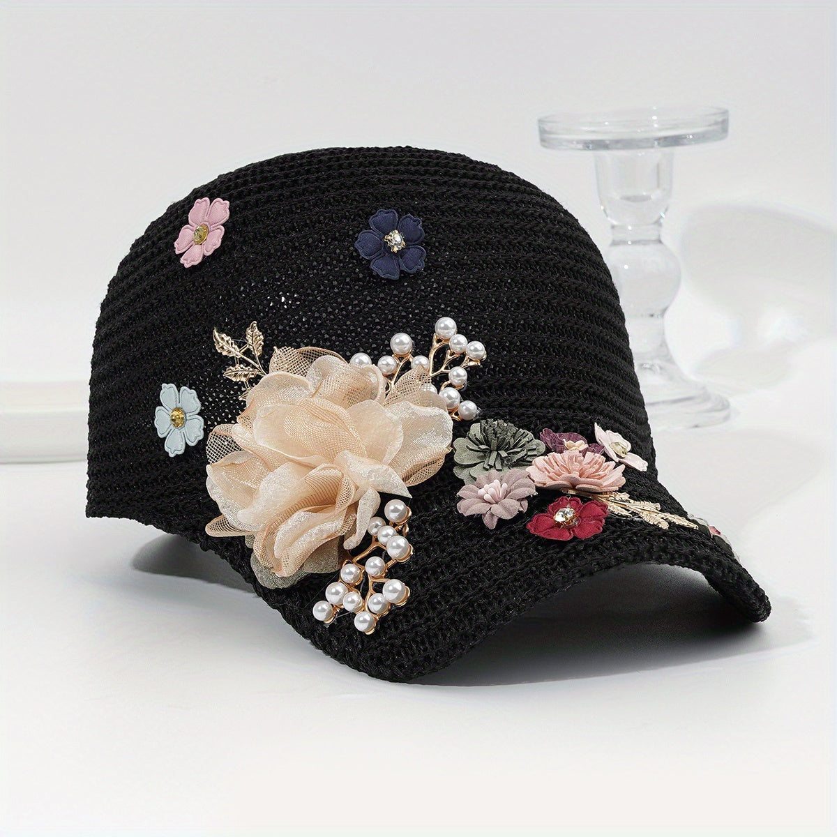 Women's Y2K Lace Flower Decor Knitted Baseball Cap