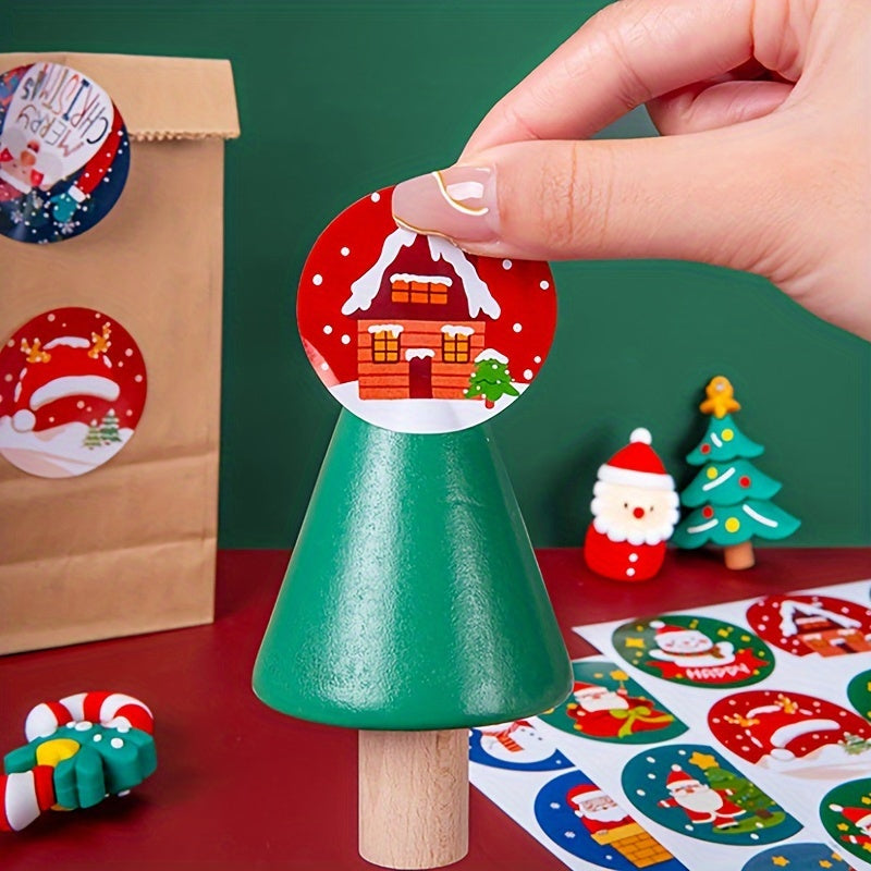Christmas Sticker Striped Large Sheet Holiday Gift Cartoon Label 3sheets pack