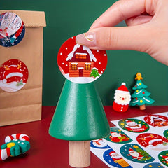 Christmas Sticker Striped Large Sheet Holiday Gift Cartoon Label 3sheets pack