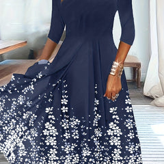 Floral Print V Neck Midi Dress Women's Clothing