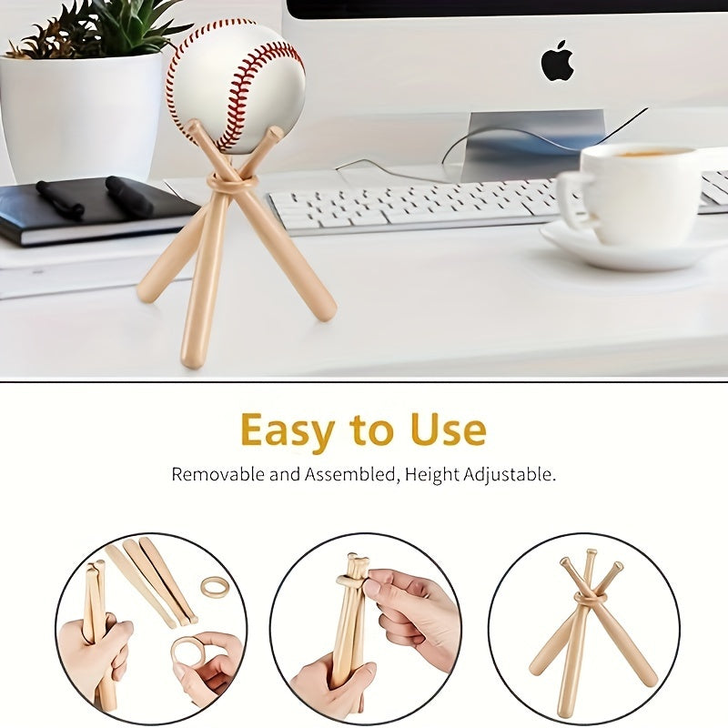 Wooden Baseball Display Stand with Mini Bats & Ring for Tennis Softball