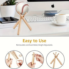 Wooden Baseball Display Stand with Mini Bats & Ring for Tennis Softball