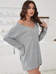 Ribbed Knit V-Neck Long Sleeve Sleepwear Top