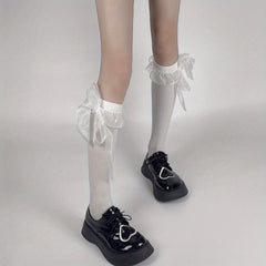 Ruffle Bow Calf Socks Sweet College Style Knee High Socks