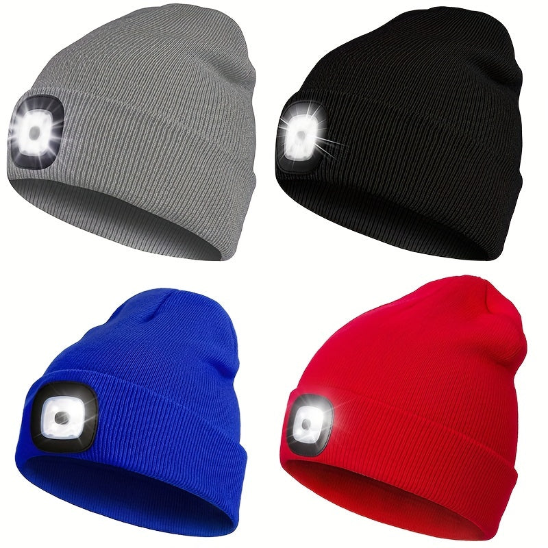 USB Rechargeable LED Beanie Hat - Hands-Free Winter Knitted Night Light Cap
