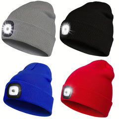 USB Rechargeable LED Beanie Hat - Hands-Free Winter Knitted Night Light Cap