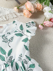 2pcs Toddler Girls Ruffle Trim Leaf Graphic Dress for Party Beach Vacation