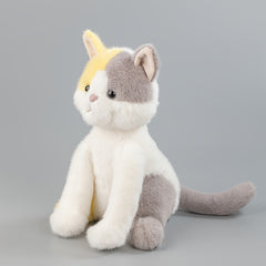 Fluffy Grey and Yellow Plush Cat Toy with Expressive Eyes