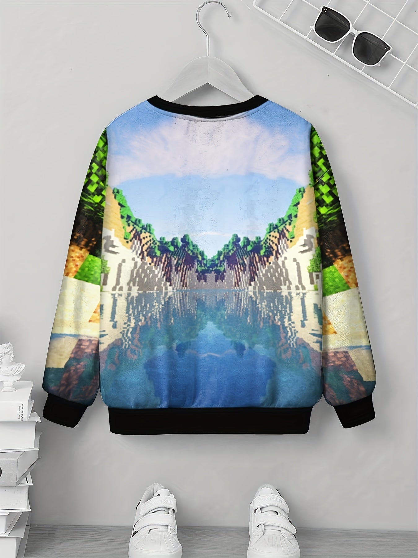 Pixel Lake Print Kid's Sweatshirt Outdoor Top