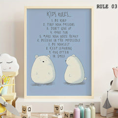 Love & Motivation Kids Rules Poster - Cartoon Style Room Decor A5