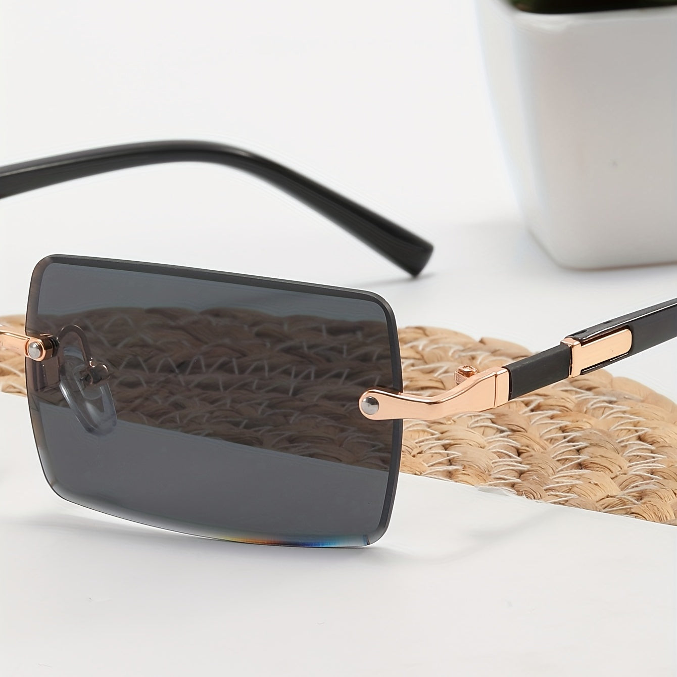 Rectangle Rimless Sunglasses UV400 Anti Glare Glasses