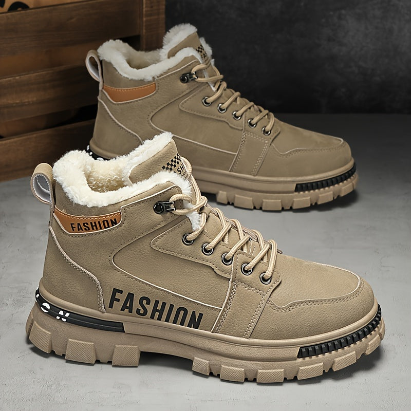 Men's Plush Lined Ankle Boots Non Slip Lace Up Shoes