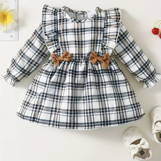 Plaid Casual Long Sleeved Dress for Baby Girls