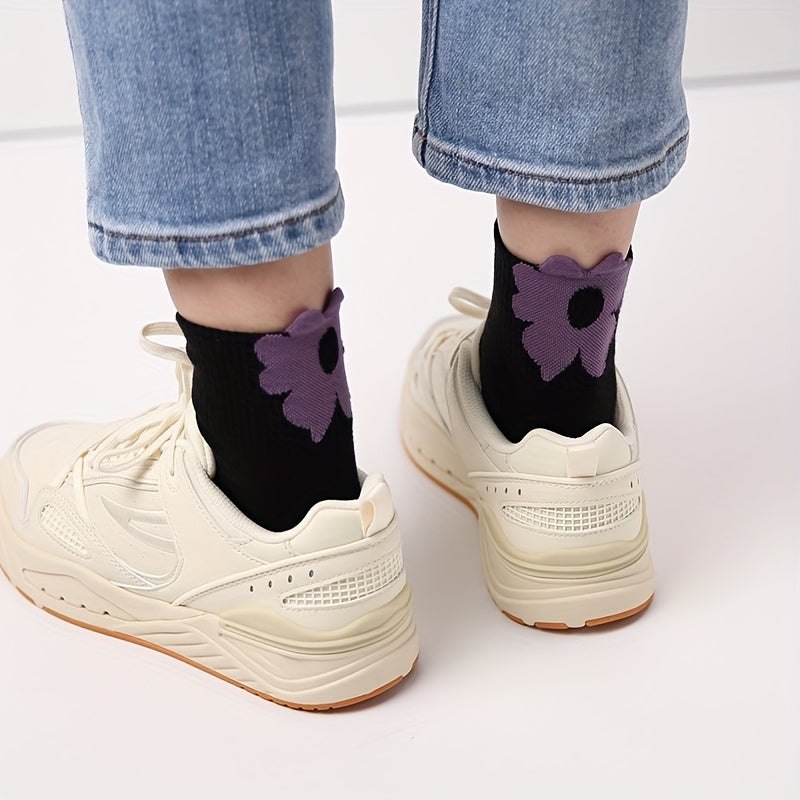 5 Pairs Floral Print Socks Women's Mid Tube Stockings