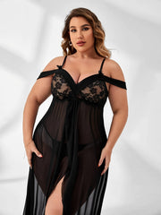 Lace Cold Shoulder Dress with Panty