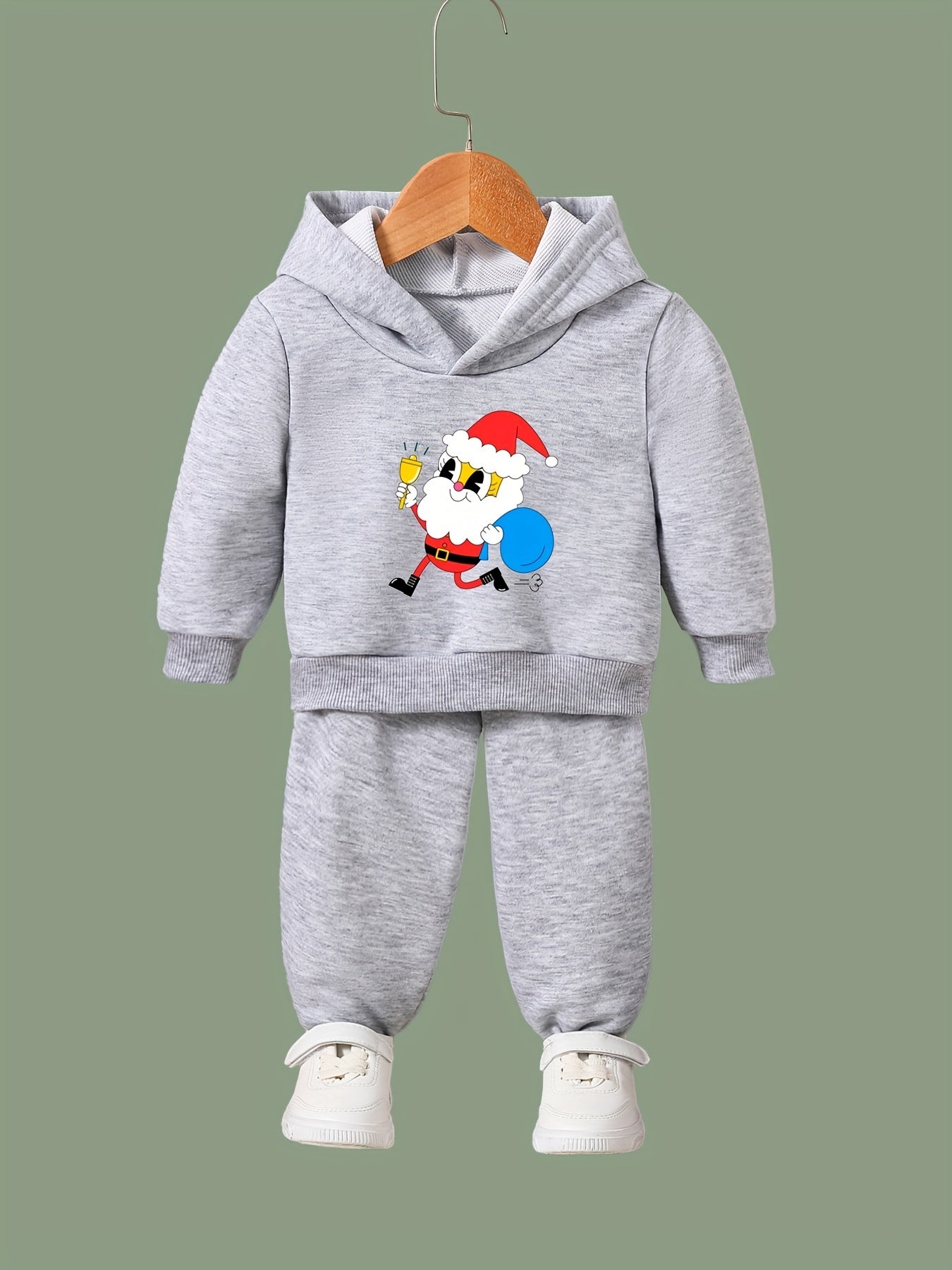 Santa Print 2pcs Girls Hoodies Jogger Pants Set For Sports Spring Fall