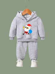 Santa Print 2pcs Girls Hoodies Jogger Pants Set For Sports Spring Fall
