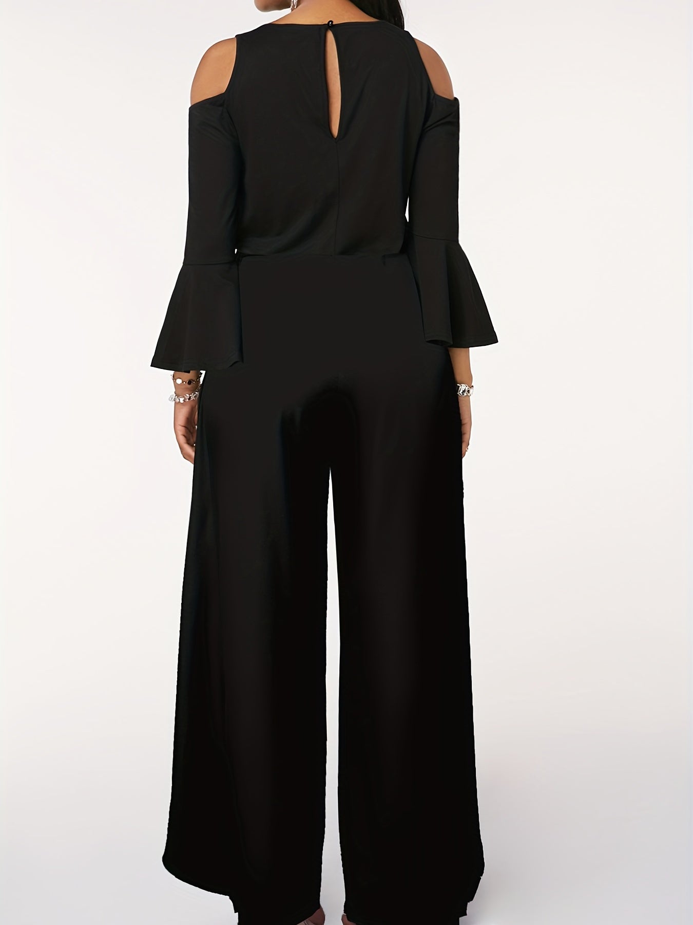 Sexy Split Wide Leg Jumpsuit Cold Shoulder High Waist