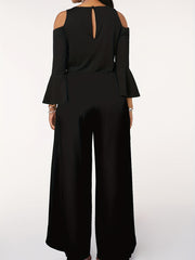 Sexy Split Wide Leg Jumpsuit Cold Shoulder High Waist