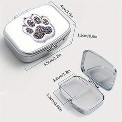 Dog Paw Print Square Medicine Box 2 Compartment Pill Box Travel Outdoor Sports