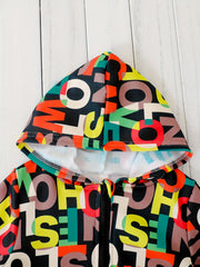 Boys Letter Hooded Long Sleeves Zip Jacket