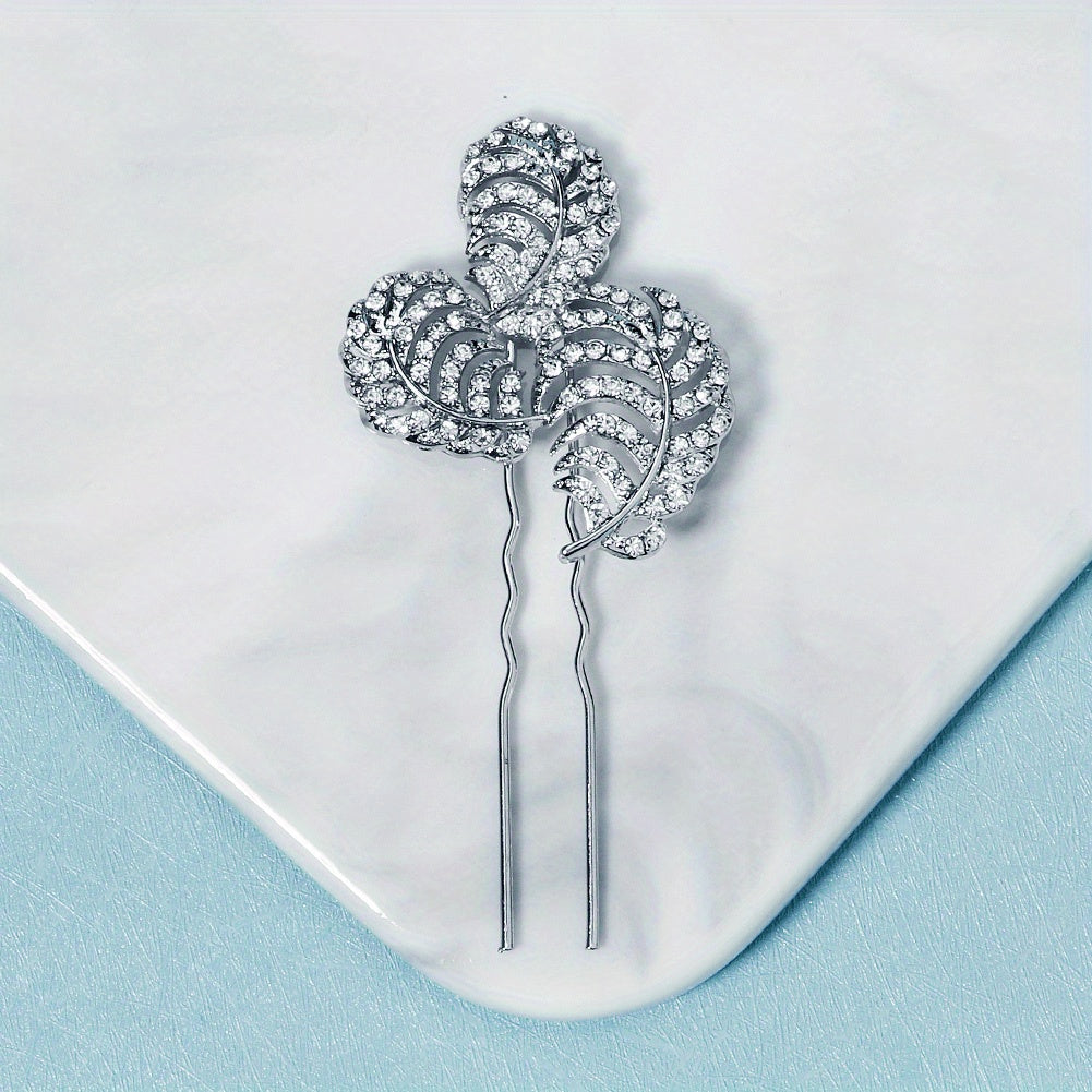 Rhinestone Leaf Hair Pin Bridal Wedding Accessory