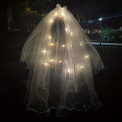 LED Luminous Head Veil Fairy Ribbon Bow Veil With Light String