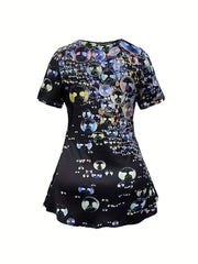 Women's Plus Bubble Print Peplum Top & Denim Print Leggings Set