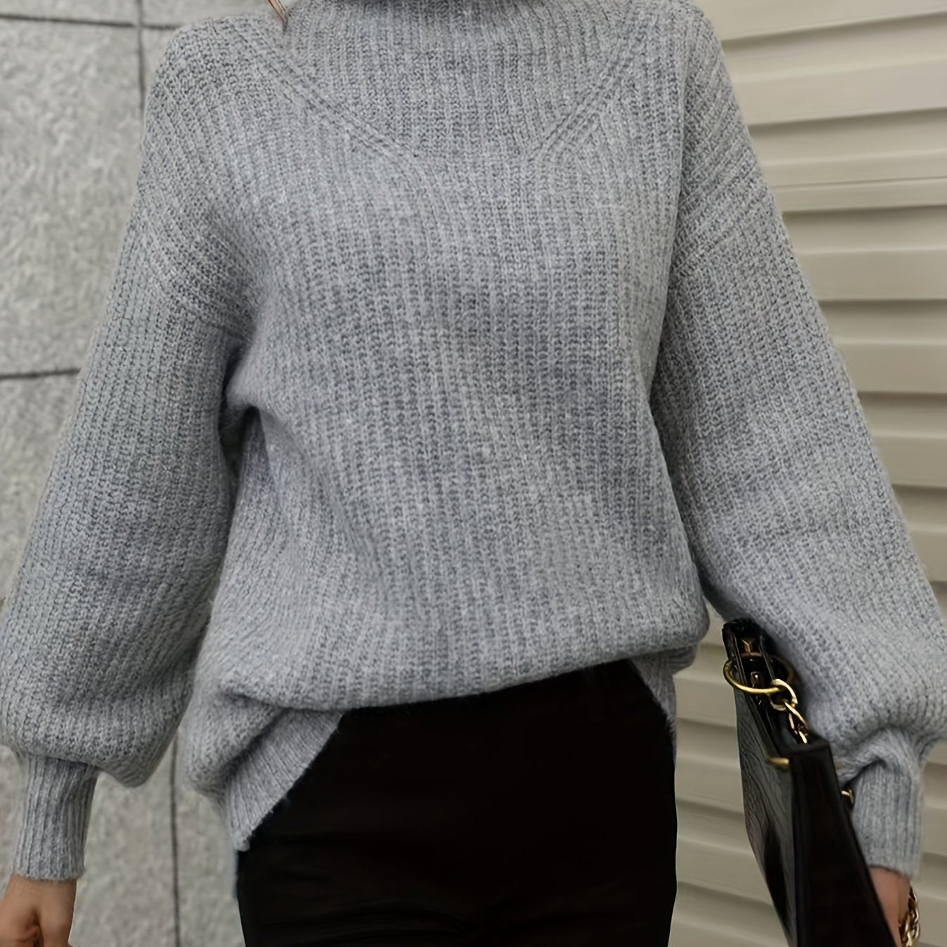 Lantern Sleeve High Neck Sweater