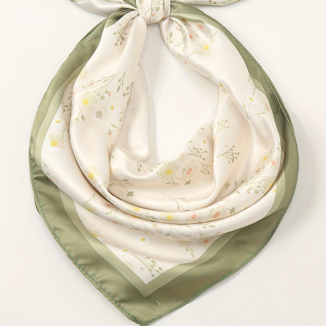 Yellow Floral Print Neckerchief Classic Square Scarf Satin Bandana