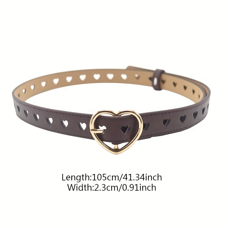 Heart Hollow Buckle PU Belt Solid Casual Waistband Jeans Pant Belt Women