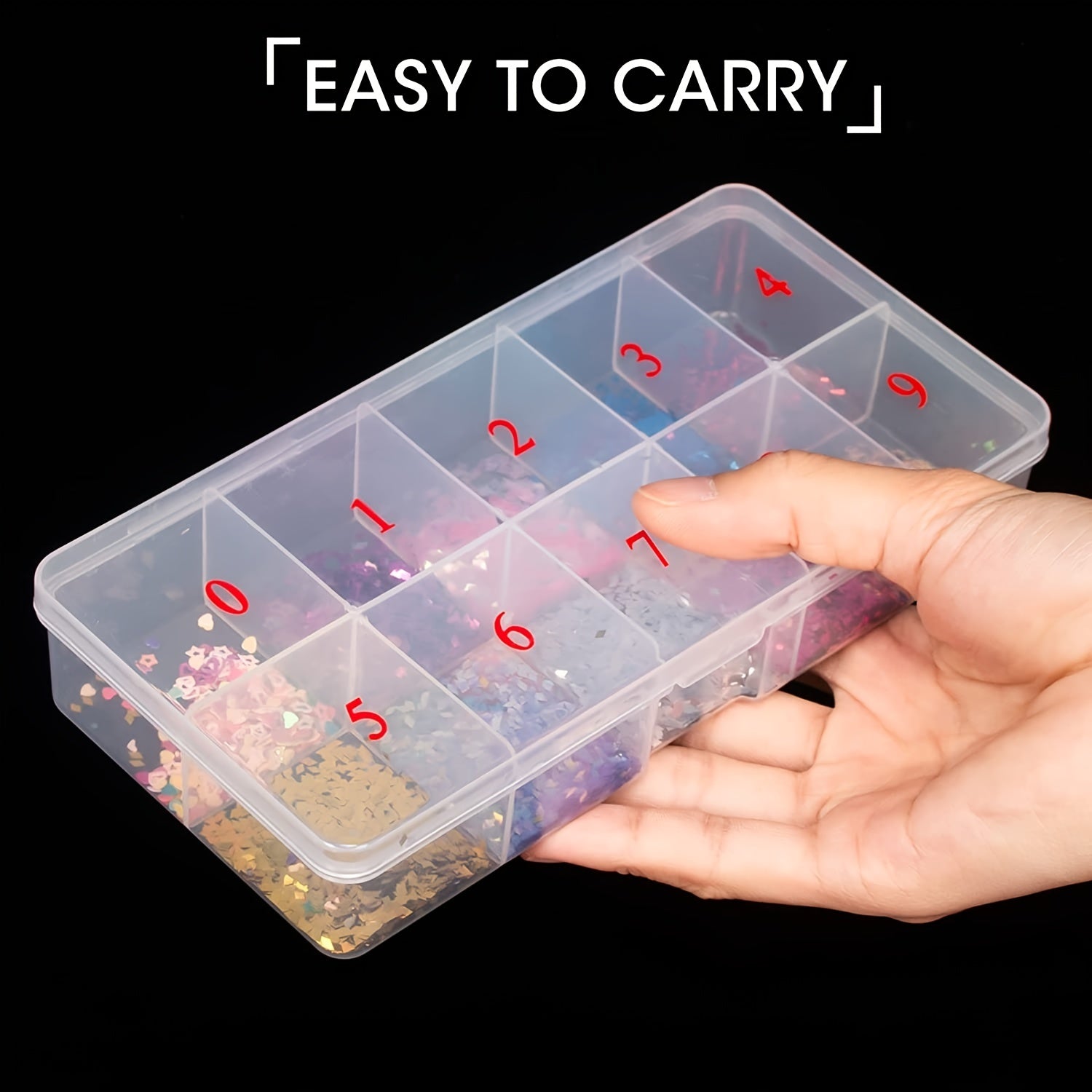 10-Section Clear Plastic Nail Tip Storage Organizer