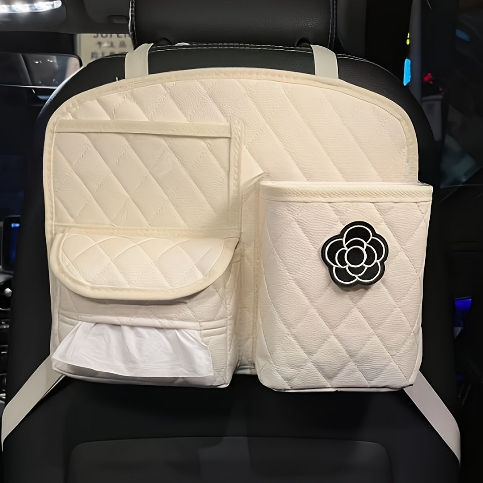 Car Seat Back Storage Bag Organizer - PU Leather & Cotton Linen Material
