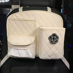 Car Seat Back Storage Bag Organizer - PU Leather & Cotton Linen Material