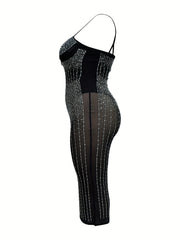 Rhinestone Mesh Party Cami Dress