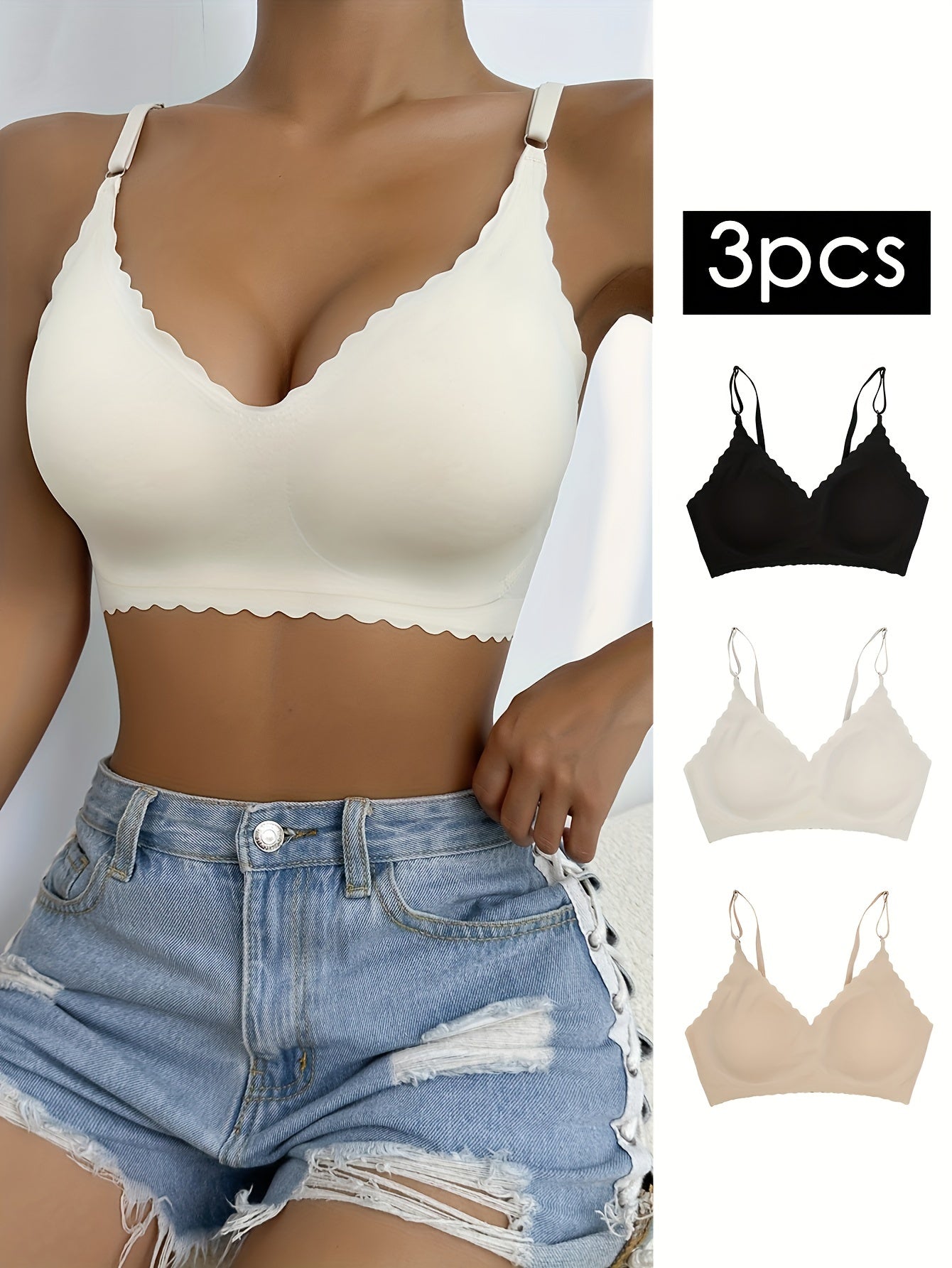 3 Pack Plus Size Seamless Padded Bralette Set