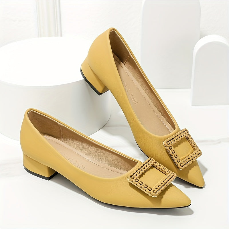 Women's Buckle Decor Soft Chunky Heel Shoes
